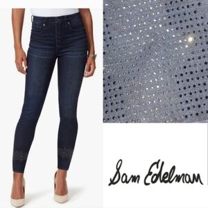 Sam Edelman High Rise Skinny Stardust Jeans W/ Metallic Accents, 28"inseam